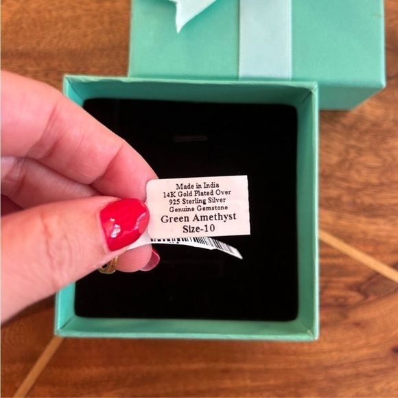 GORGEOUS! Large green amethyst 14K Gold-plated over 925 sterling silver NIB - Picture 2 of 5